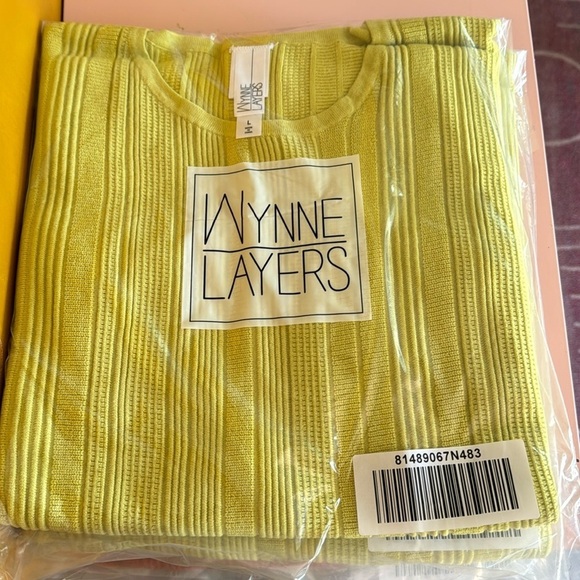 Wynne Layers Pear Yellow Green Variegated Ottoman Knit Sweater Large - Picture 2 of 2